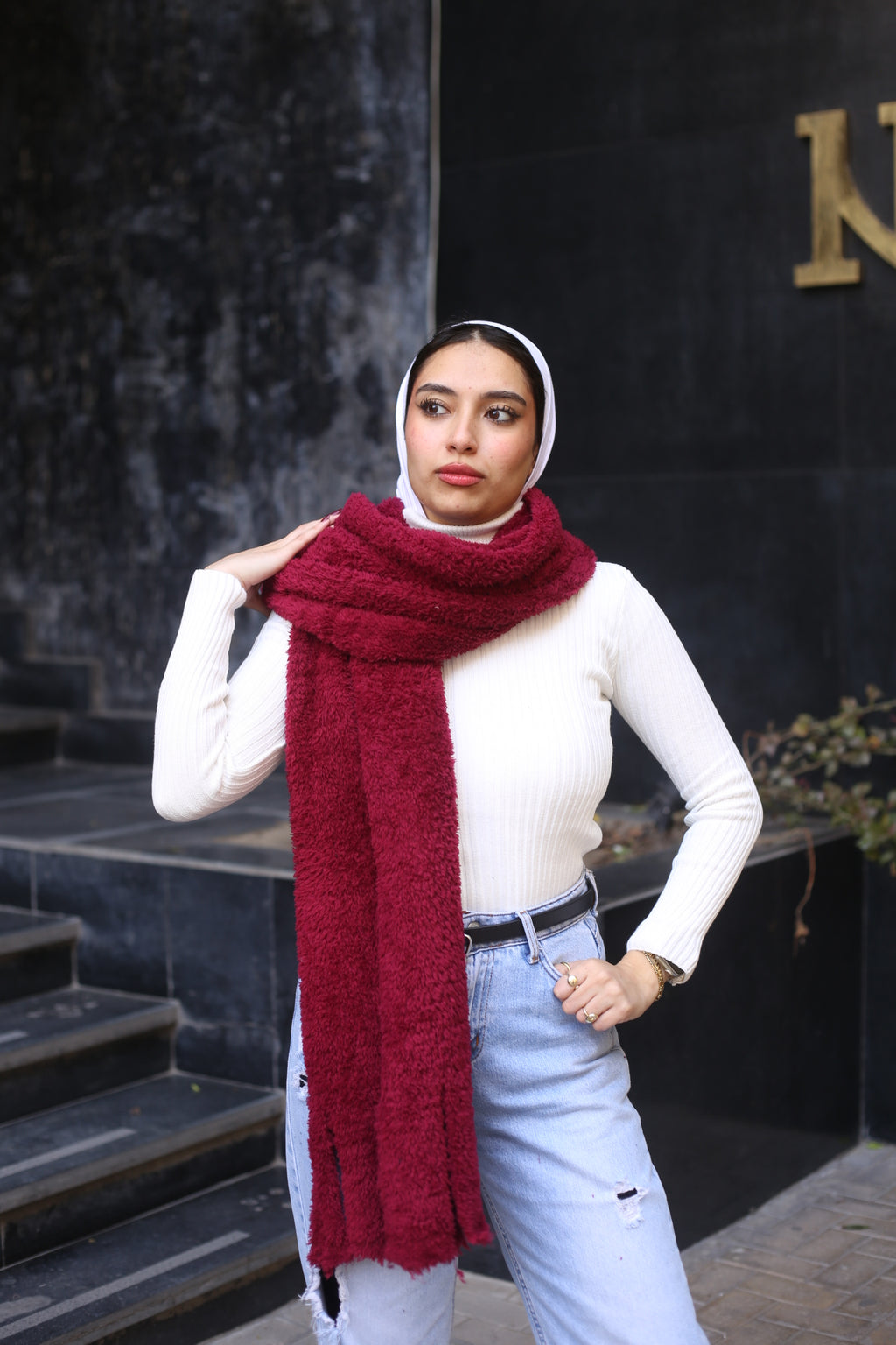 Burgundy Fur Scarf