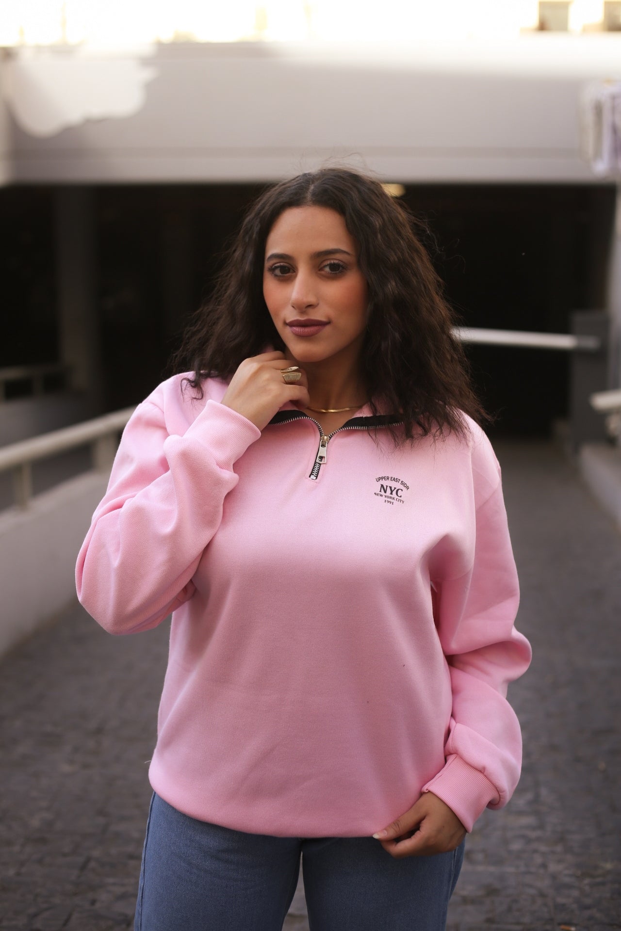 Pink High-Neck Hoodie