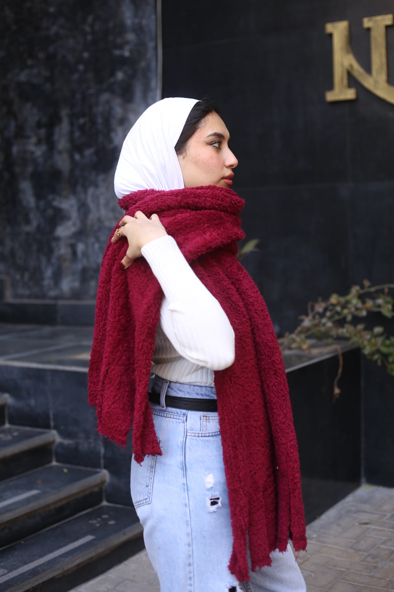 Burgundy Fur Scarf