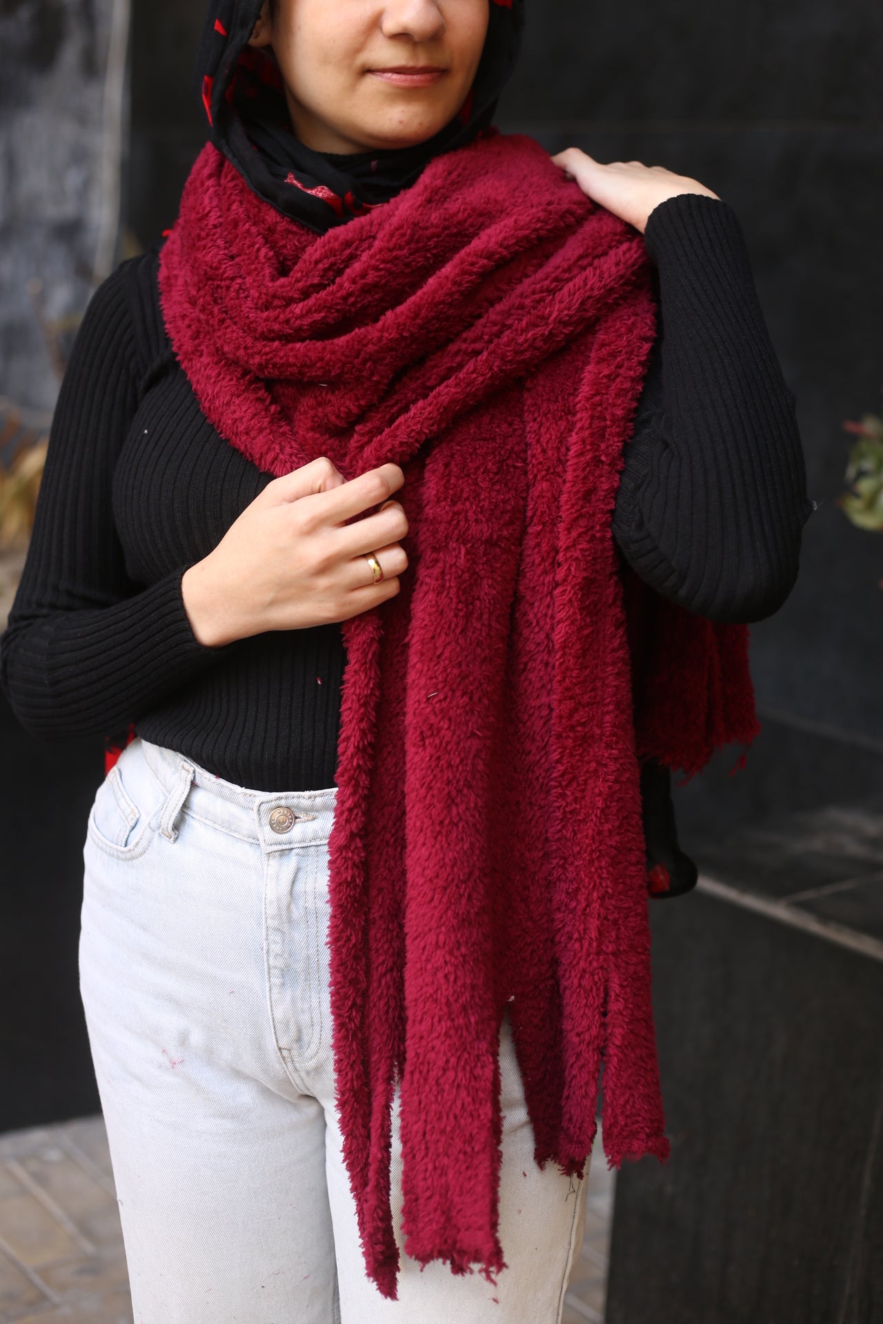 Burgundy Fur Scarf