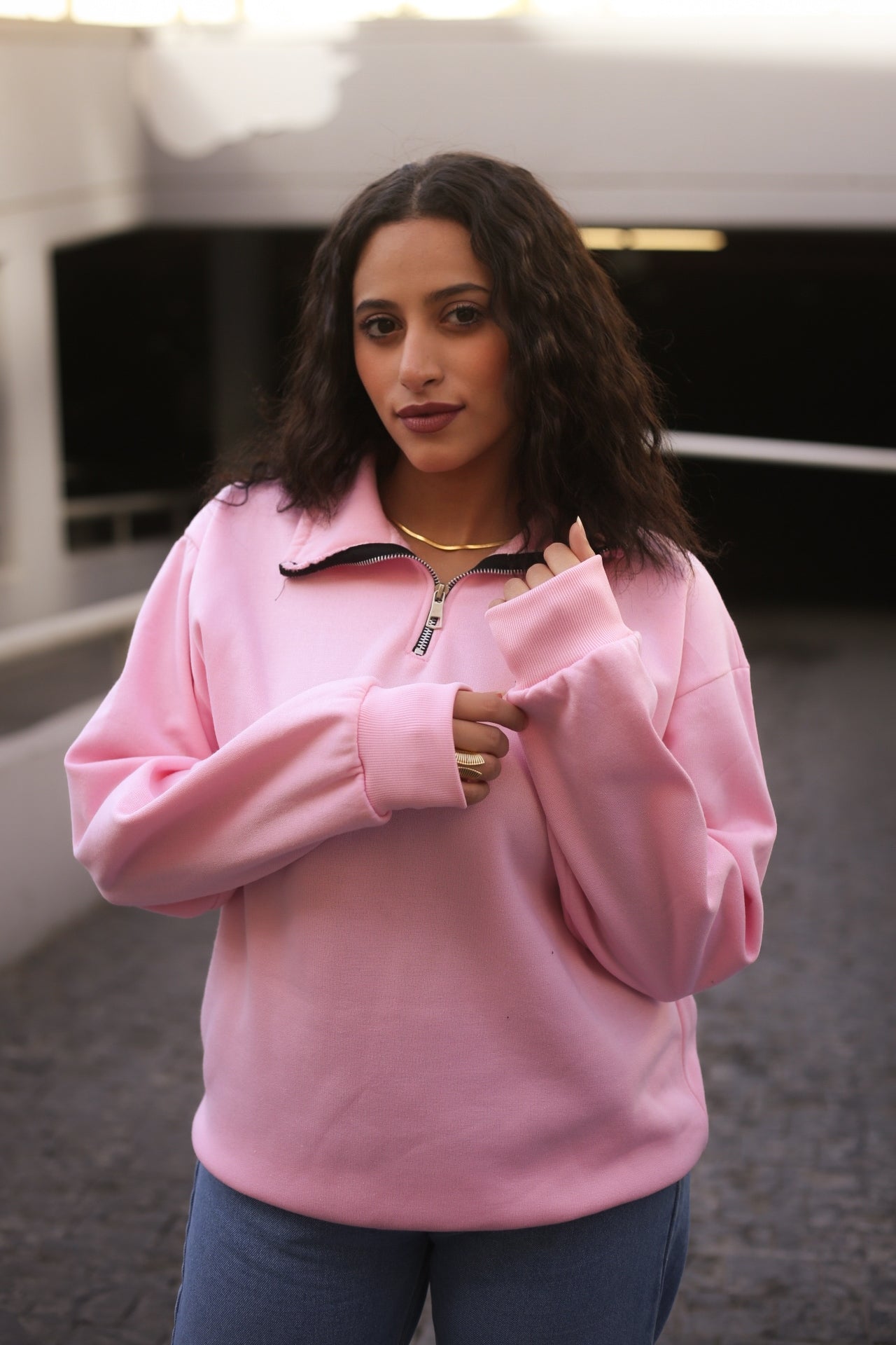 Pink High-Neck Hoodie