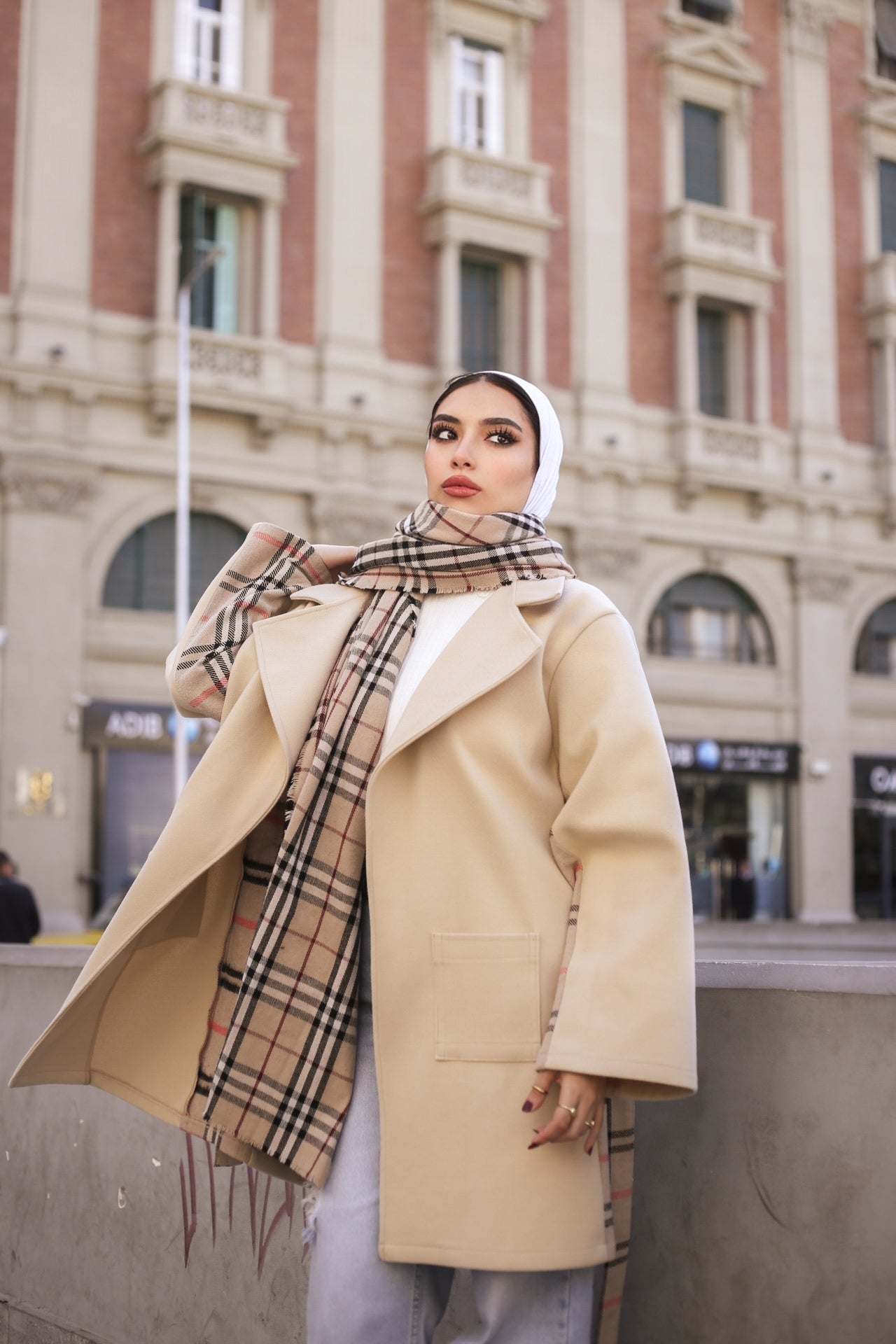Beige Wool Coat with Burberry-Style Details