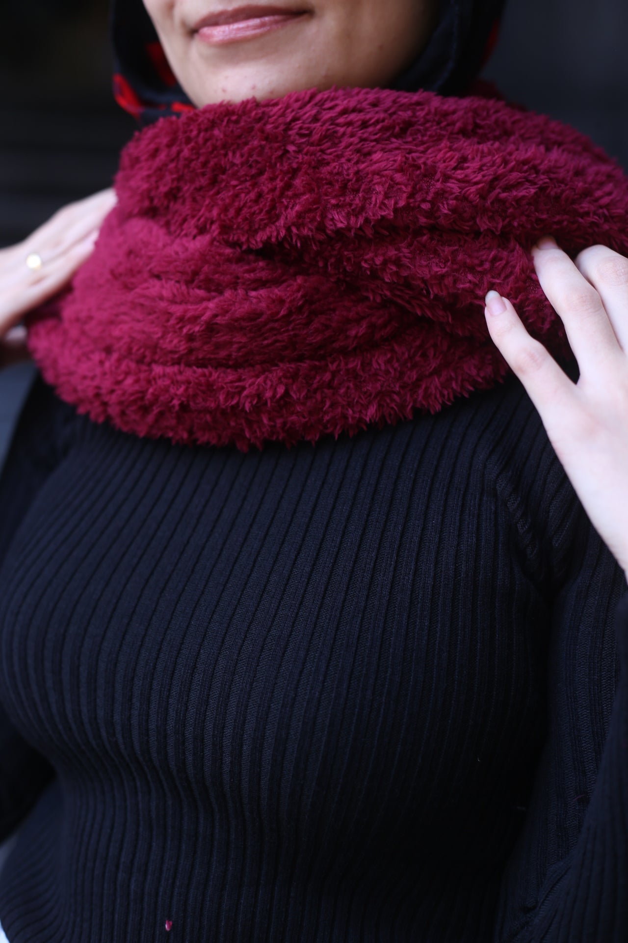 Burgundy Fur Scarf