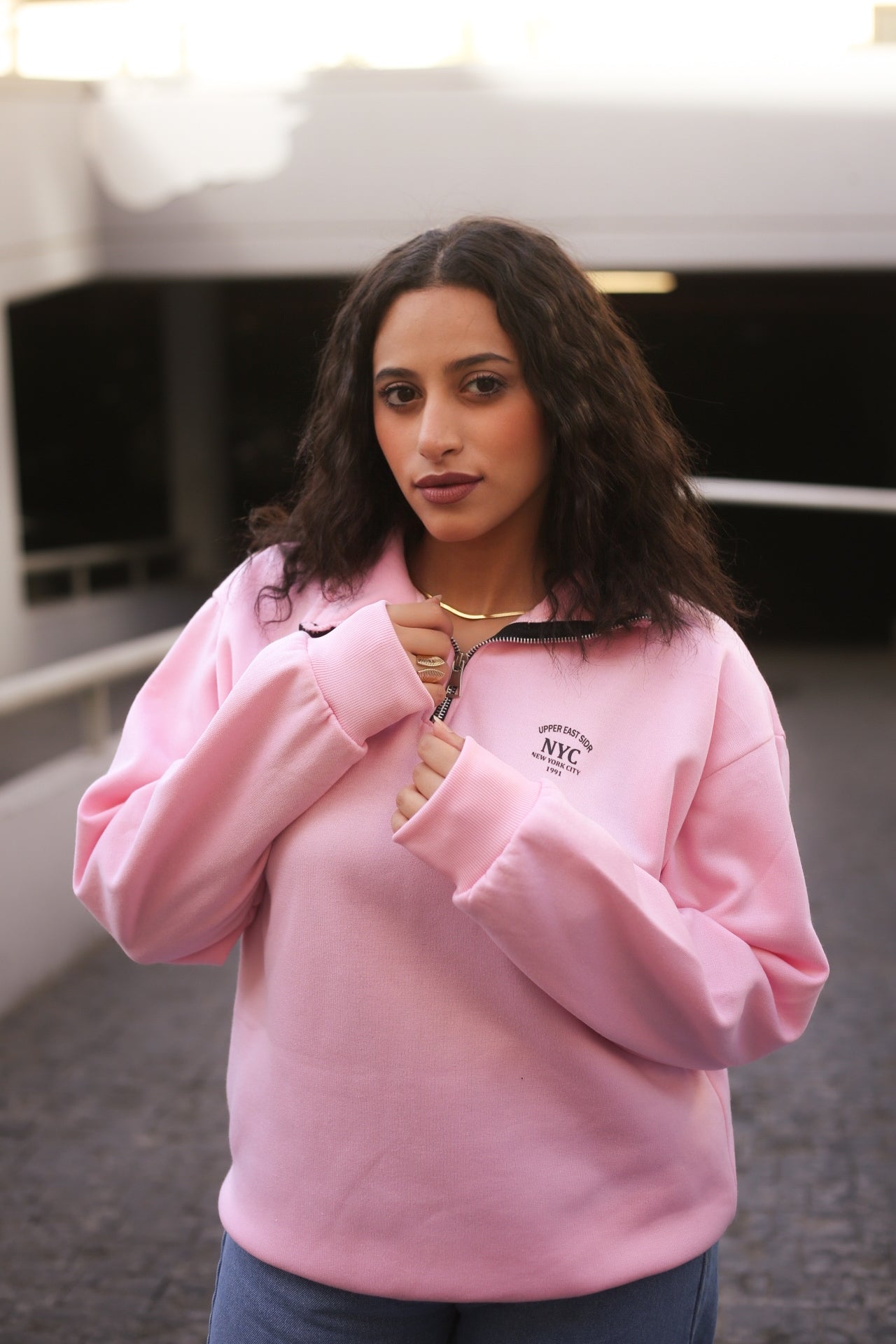 Pink High-Neck Hoodie