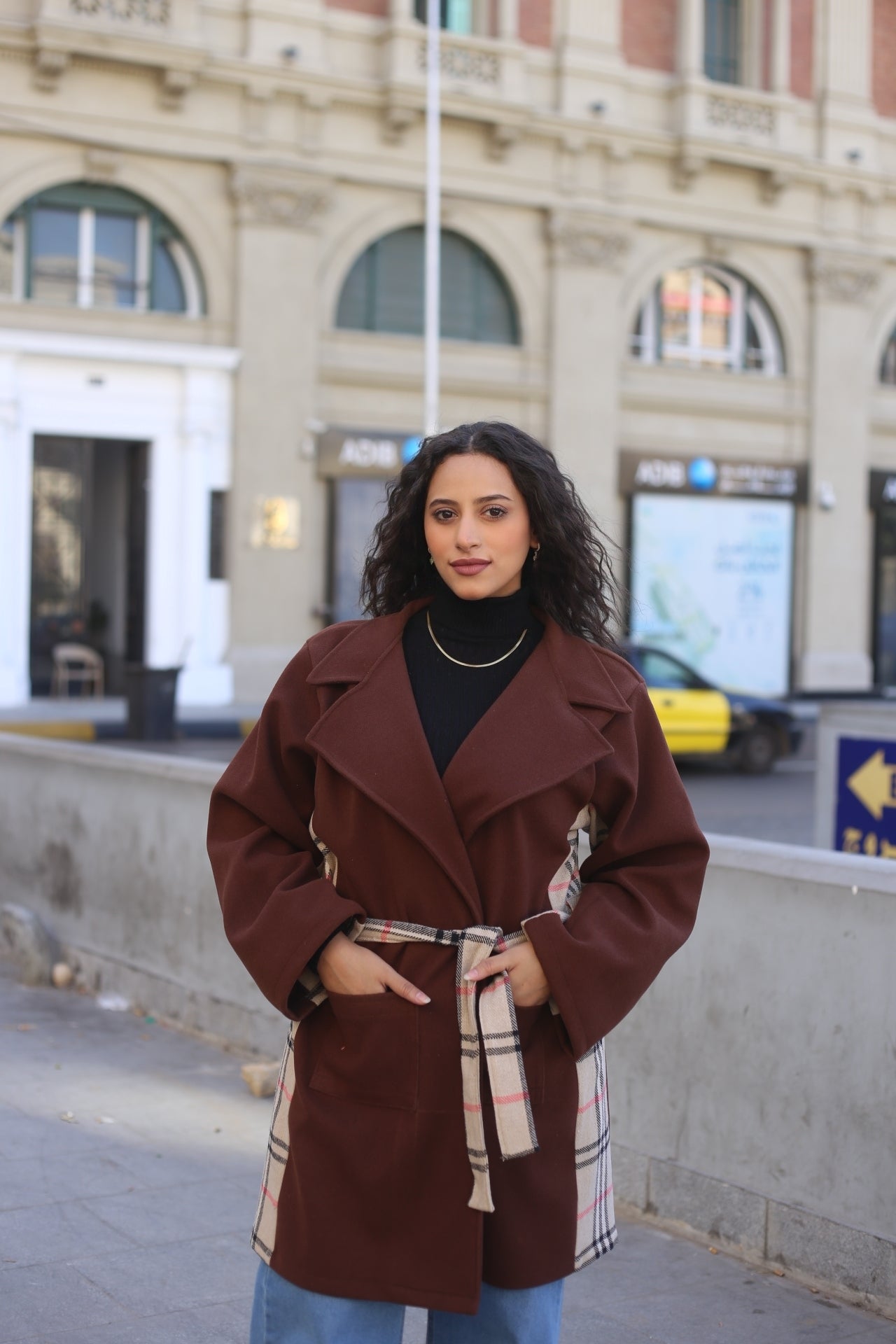 Brown Wool Coat with Burberry-Style Details