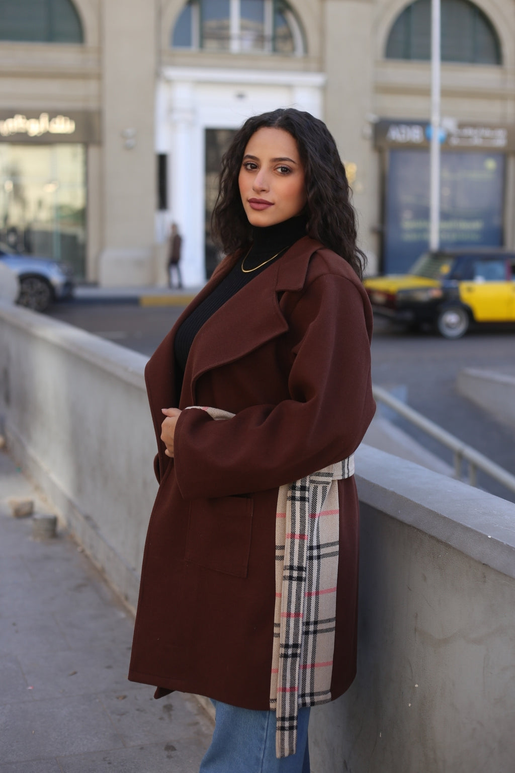 Brown Wool Coat with Burberry-Style Details